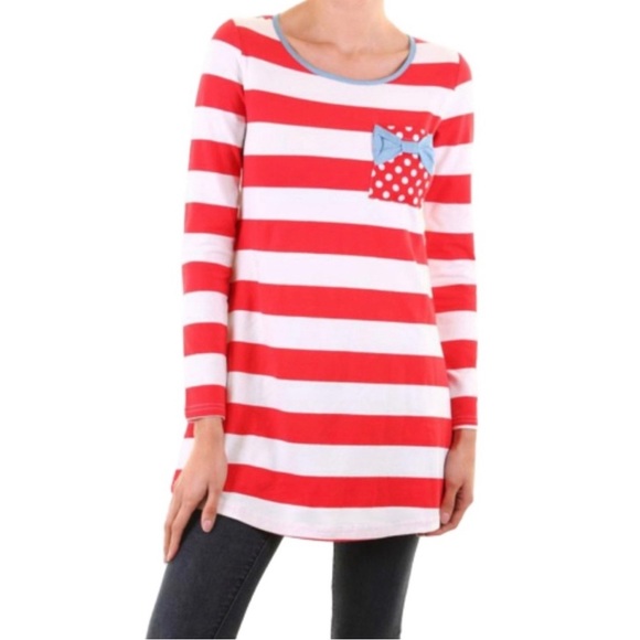 Striped E2 Clothing long sleeve tee with bow pocket size Medium - Picture 1 of 4